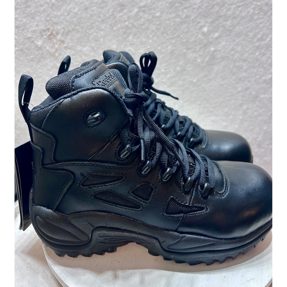 Reebok Rapid Response Black Leather Tactical Boots Side Zip RB8674 Mens 6 Wmns 8